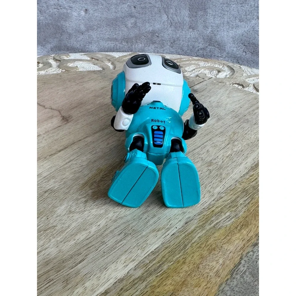Metal Robot Diecast Articulated Action Figure Turquoise White‎ Light Up Eyes Toy